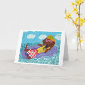 Carte Dachshund Fainéant de la Plage (Fleur jaune)