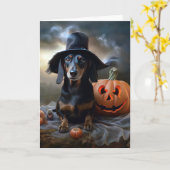 Carte Dachshund Halloween effroi (Fleur jaune)