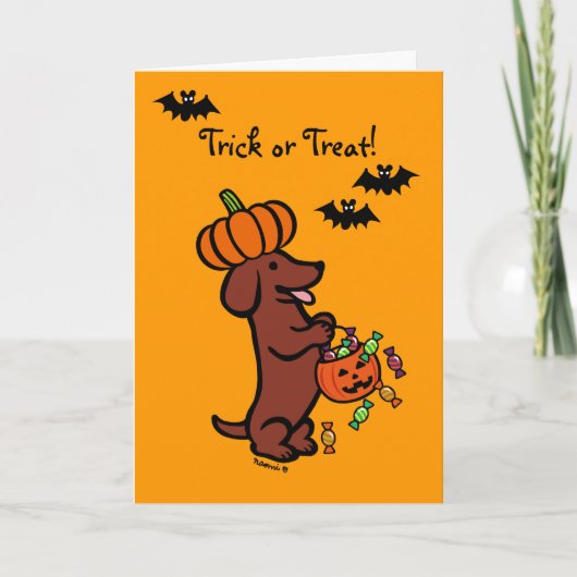 Carte Dachshund Halloween Red Smooth (Devant)
