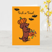 Carte Dachshund Halloween Red Smooth (Fleur jaune)