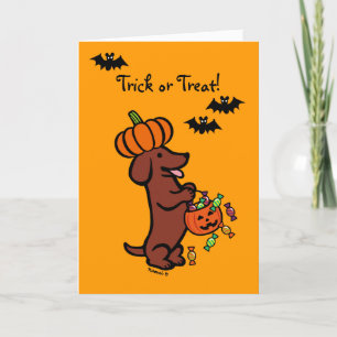 Carte Dachshund Halloween Red Smooth