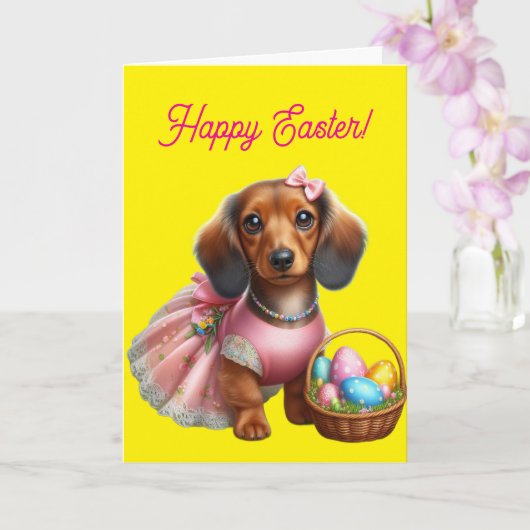 Carte Dachshund Happy Easter  (Orchidée)