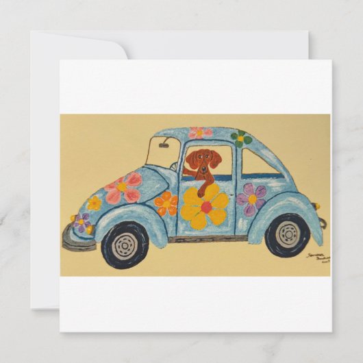 Carte Dachshund in Hippie car (Devant)