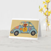 Carte Dachshund in Hippie car (Fleur jaune)