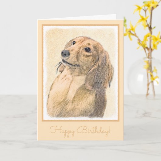 Carte Dachshund (Longhaerien) Peinture - Art Chien origi (Fleur jaune)