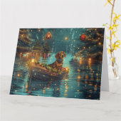 Carte Dachshund Noël Festive Voyage (Fleur jaune)