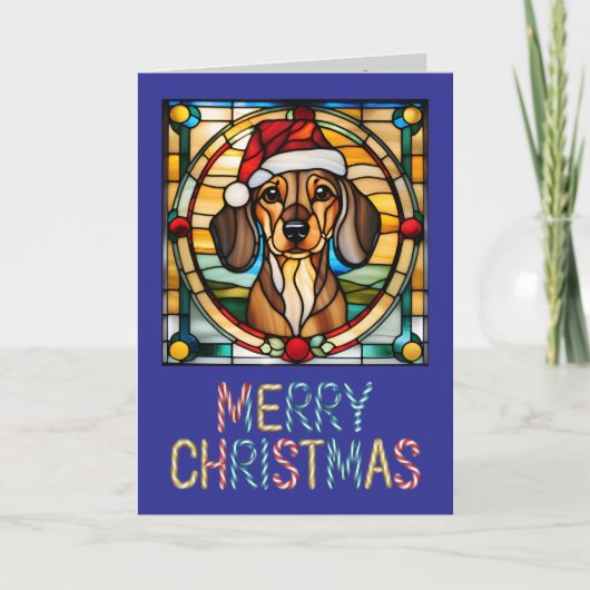 Carte Dachshund Noël Vitrail (Devant)