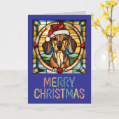 Carte Dachshund Noël Vitrail (Fleur jaune)