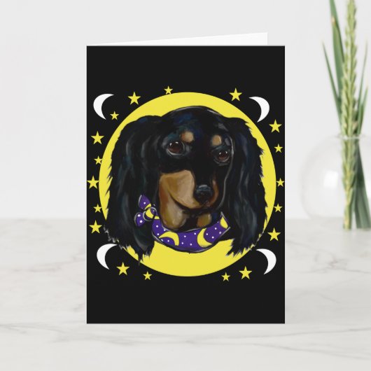 Carte Dachshund noir à poils longs (Devant)