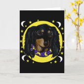 Carte Dachshund noir à poils longs (Fleur jaune)