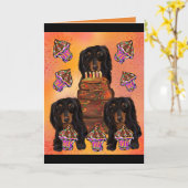 Carte Dachshund noir à poils longs (Fleur jaune)