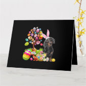 Carte Dachshund noir Arbre d'oeufs de Pâques Chiens Lapi (Fleur jaune)