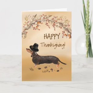 Carte Dachshund noir et feu Chapeau drôle de Thanksgivin