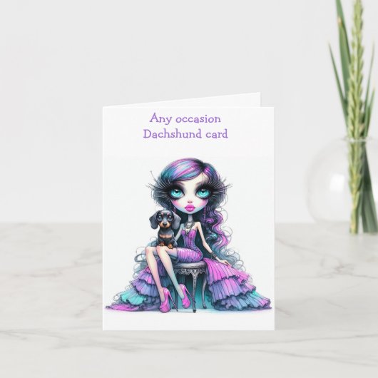 Carte Dachshund Pastel violet et rose (Devant)