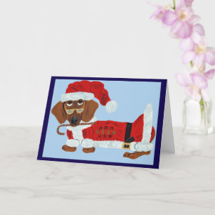 Carte Dachshund Père Noël avec une Canne de Bonbon