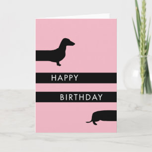 Carte Dachshund rose chaud amusant Joyeux anniversaire