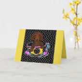 Carte Dachshund Rouge (Fleur jaune)