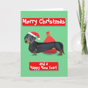 Carte Dachshund Santa   Merry Christmas & Happy New Year