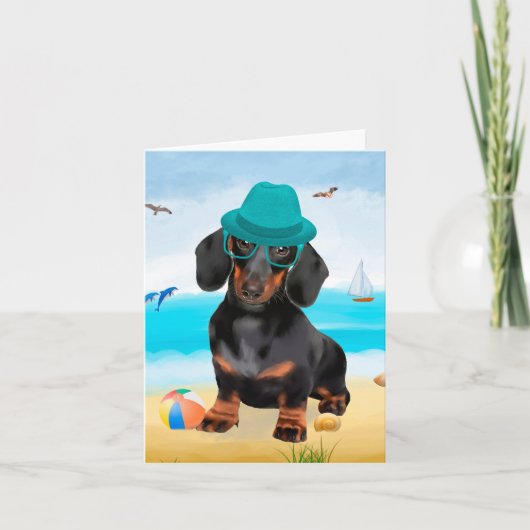 Carte Dachshund sur la plage (Devant)
