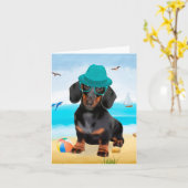 Carte Dachshund sur la plage (Fleur jaune)