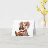 Carte Dachshund Tacheté Fantaisiste  (Fleur jaune)