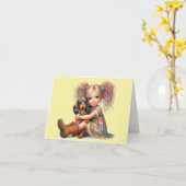 Carte Dachshund Tacheté Toute Occasion (Fleur jaune)