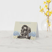 Carte Dachshund vintage (Fleur jaune)