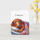Carte Dachshund Whimsical Vous Manque (Fleur jaune)