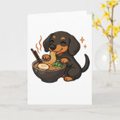 Carte Dachshund with Noodles Ramen Kawaii Dog (Fleur jaune)