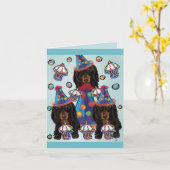 Carte Dachshunds noirs de longue date (Fleur jaune)