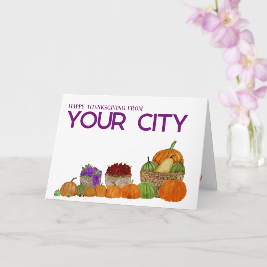 Carte d'action de grâce Citrouilles Aquarelle pers (Orchidée)