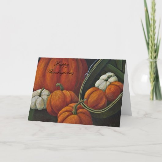 Carte d'action de grâce Citrouilles et panier vert (Devant)