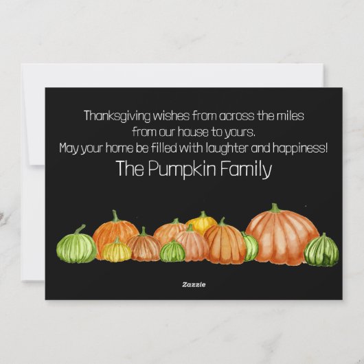 Carte d'action de grâce des citrouilles de l'aquar (Dos)