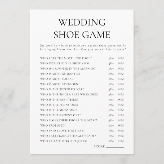 Carte d'activité de jeu de chaussures Mariage mode (Devant)