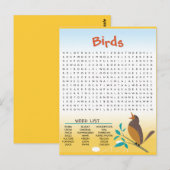 Carte d'activité Recherche de mot d'oiseaux (Devant / Derrière)