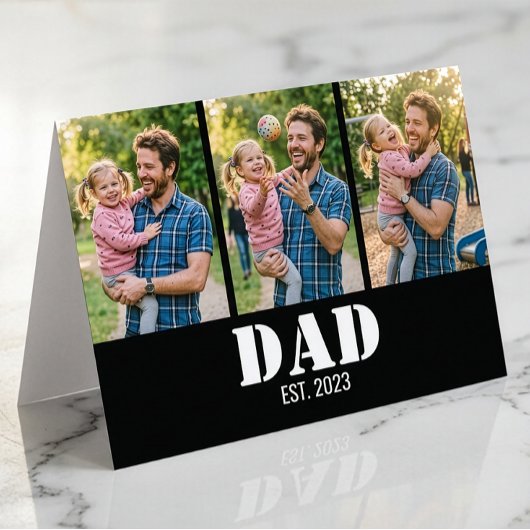 Carte Dad Established 3-Photo Bold White & Black Modern