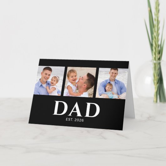 Carte Dad Established Modern Black 3 Photo Father's Day (Devant)