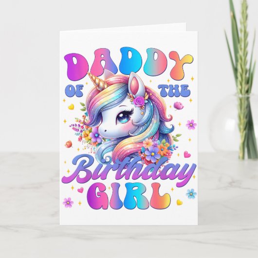 Carte Daddy Of The Birthday Girl Unicorn Flower Family M (Devant)