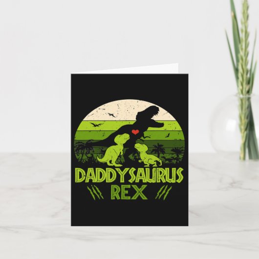 Carte Daddysaurus Rex 2 Enfants Coucher de soleil Dinosa (Devant)