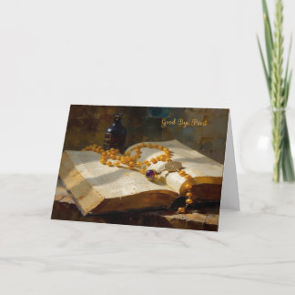 Carte d'adieu de prêtre avec rosaire et livre