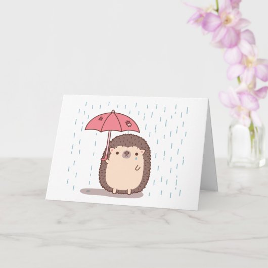 Carte d'adieu Hérisson Triste Avec Parapluie Sous (Orchidée)