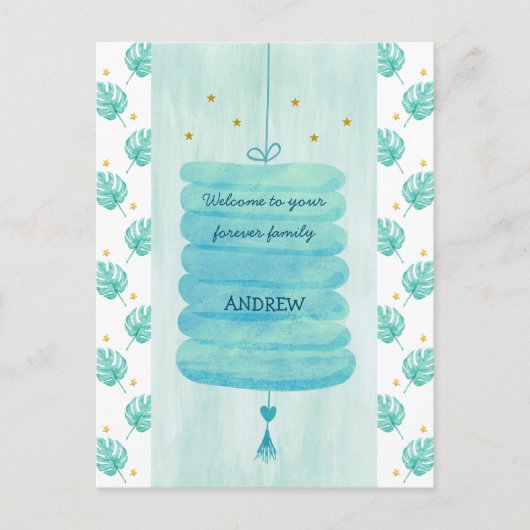 Carte d'adoption bleu - Un Lampion de famille pour (Devant)