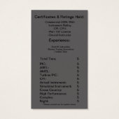 Carte d'affaires / reprise de l'instructeur de vol (Dos)