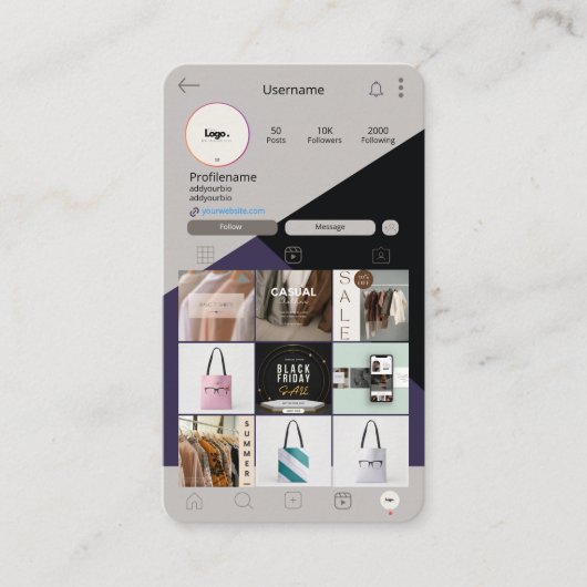 Carte d'affaires verte Instagram Carte de visite Q (Devant)