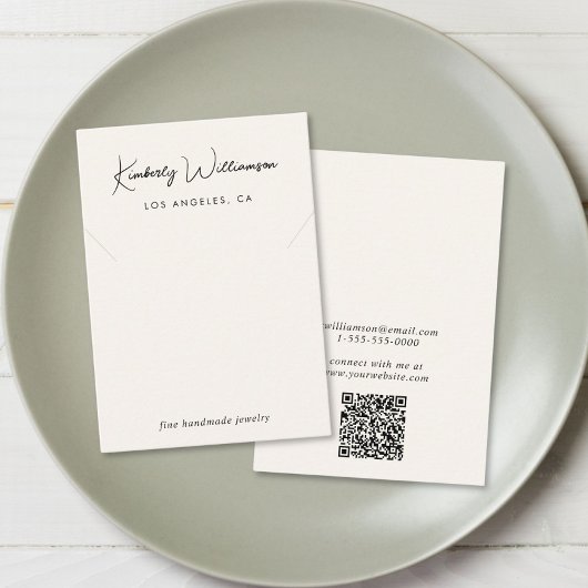 Carte d'affichage à bijoux en crème chic Script Co