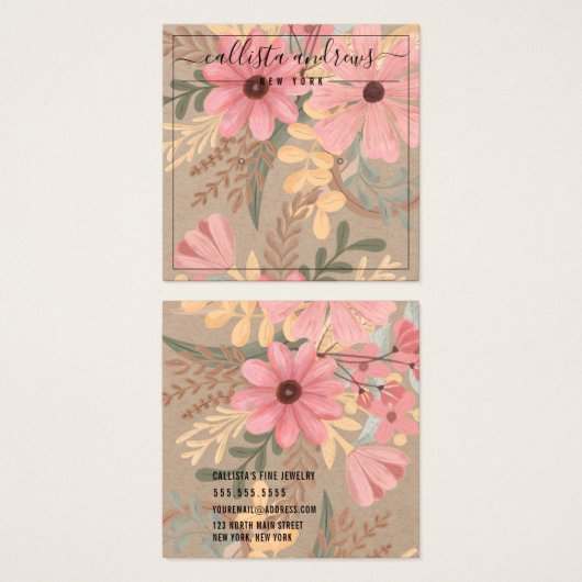 Carte d'affichage à oreille Cursive Kraft Rose Flo (Devant & derrière)