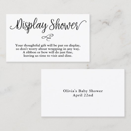 Carte d'affichage Baby shower de script lettres à (Devant / Derrière)