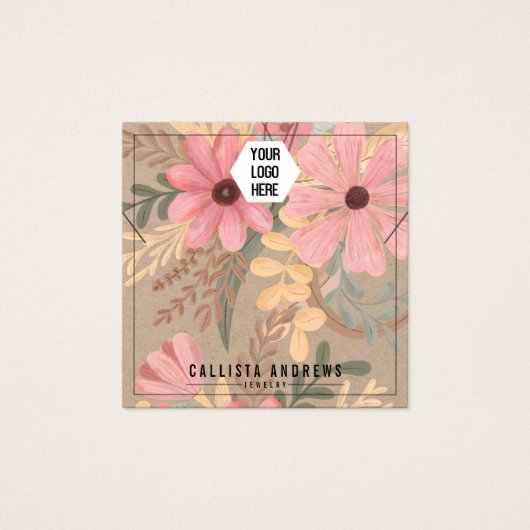 Carte d'affichage couleur rose floral Kraft (Devant)