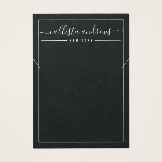 Carte d'affichage Cursive en papier noir simple (Devant)