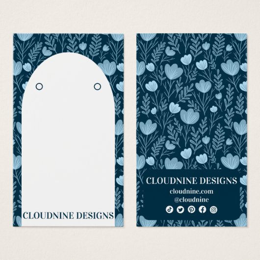 Carte d'affichage de bijoux à arche florale bleu (Devant & derrière)
